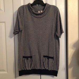 Anthropologie Short Sleeve Navy Striped Sweater